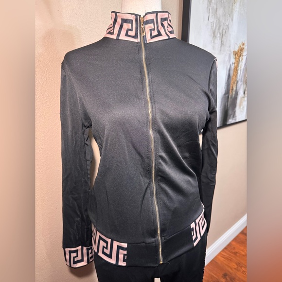 Black Women's Jumpsuit with Patterned Trim - Picture 6 of 12